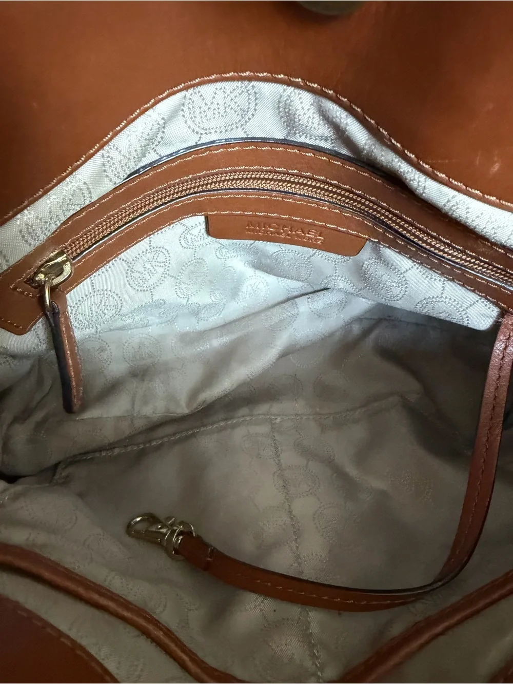 Michael Kors Hamilton Signature MK Logo Lock Satchel Vanilla Brown Leather